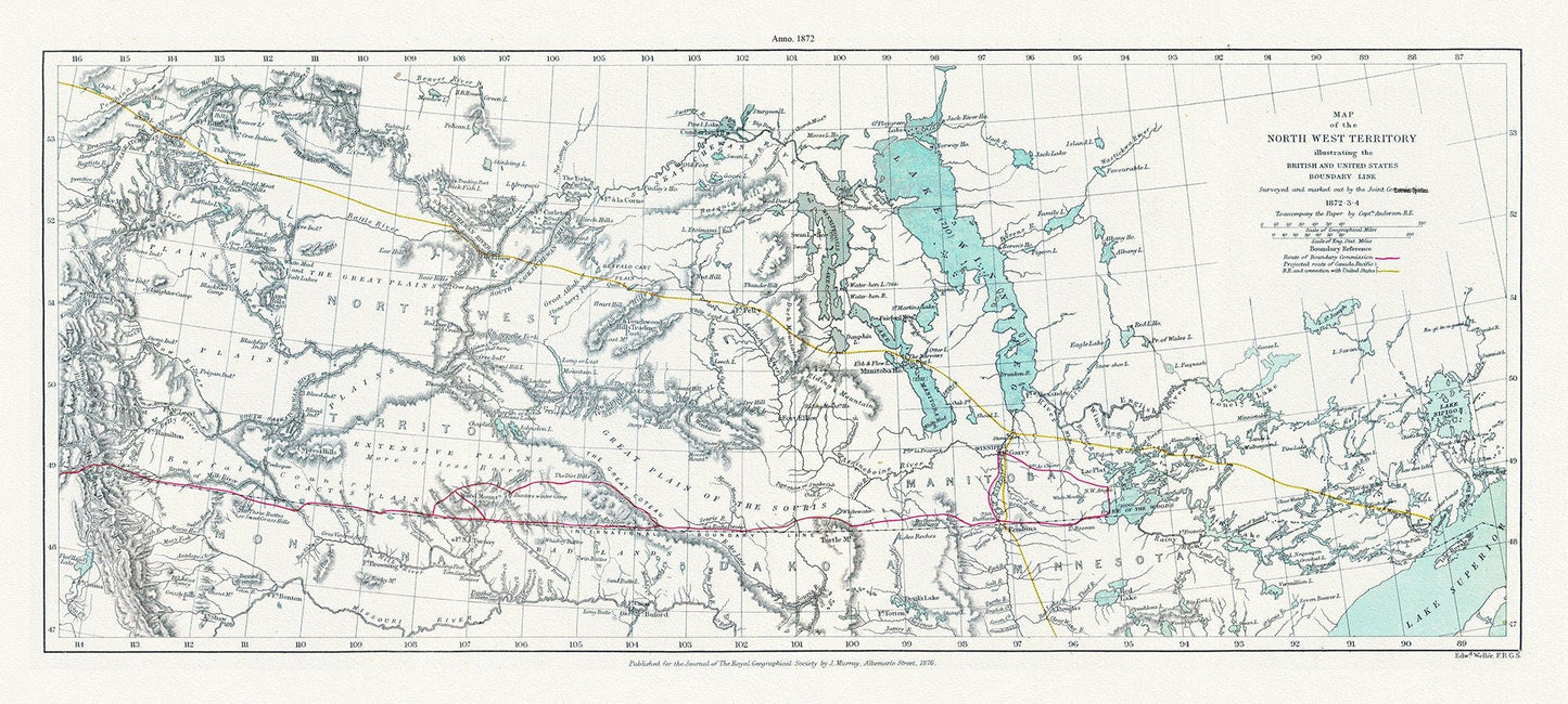 Map of the North West Territory illustrating the British and United States boundary line, , 1872 - 3 - 4, map on cotton canvas, 22x27" approx. - The Map Chest