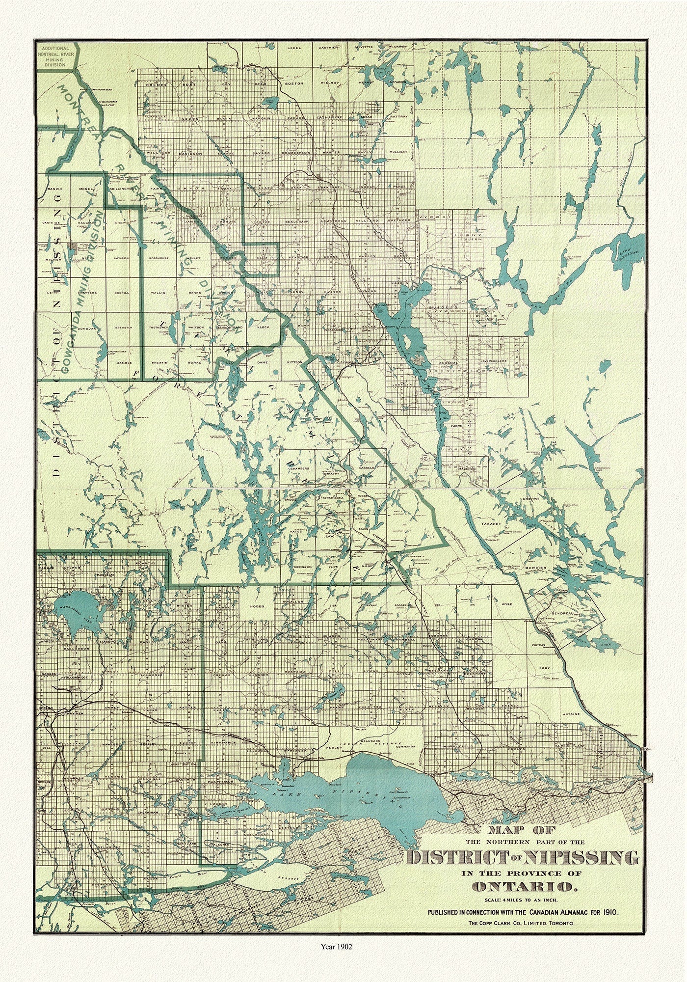 Map of the northern part of the District of Nipissing in the province of Ontario, 1902 Ver. II , map on canvas, 50 x 70cm, 20 x 25" approx. - The Map Chest