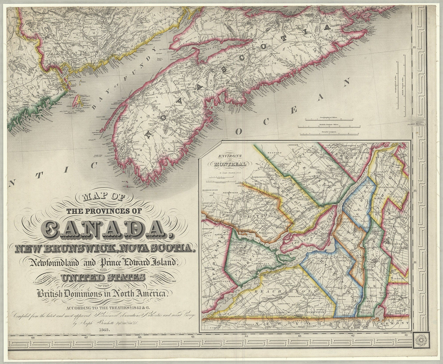Map of the provinces of Canada, New Brunswick, Nova Scotia, Newfoundland and Prince Edward Island, a set of 6 highly detailed maps on canvas - The Map Chest