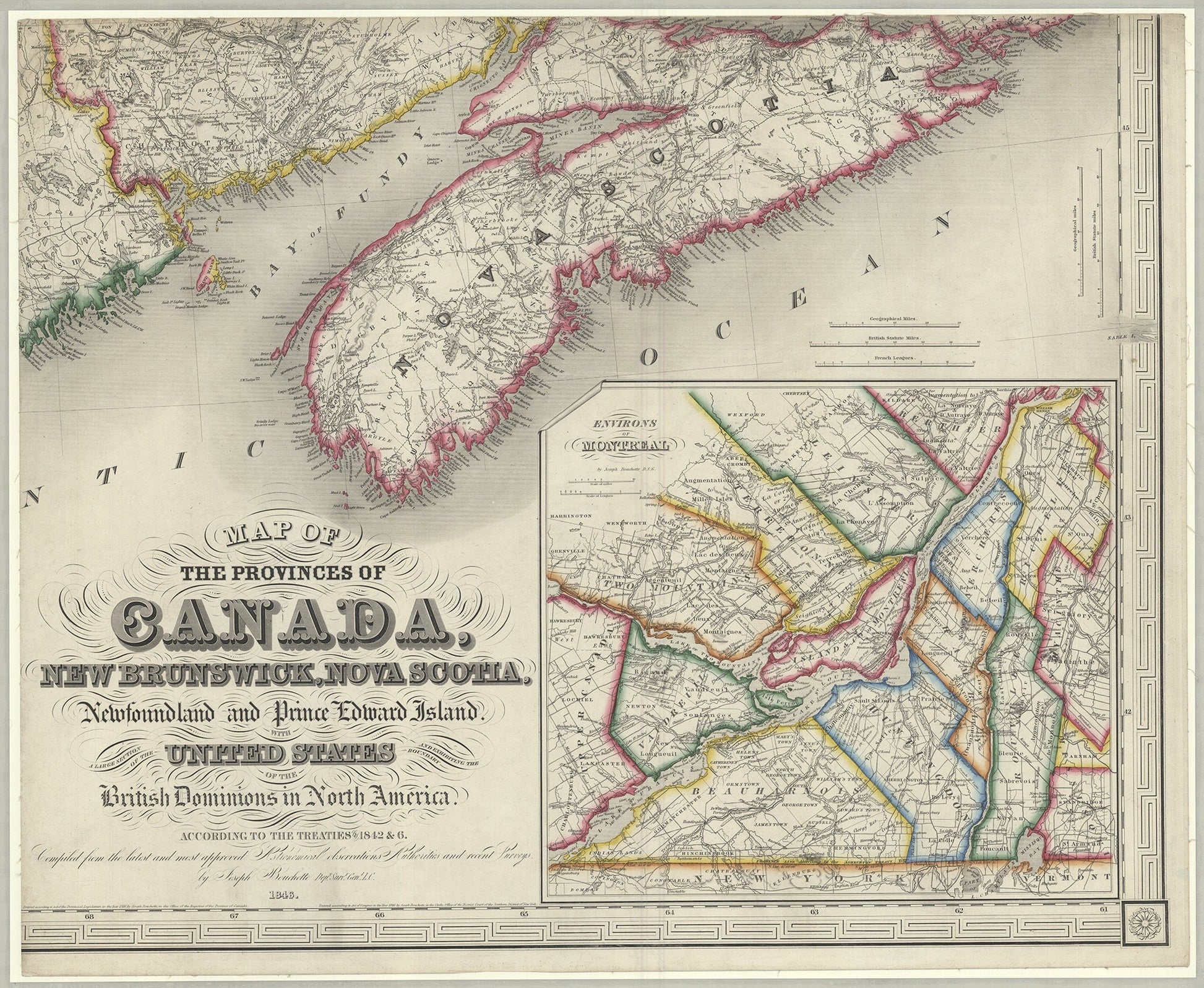 Map of the provinces of Canada, New Brunswick, Nova Scotia, Newfoundland and Prince Edward Island, a set of 6 highly detailed maps on canvas - The Map Chest