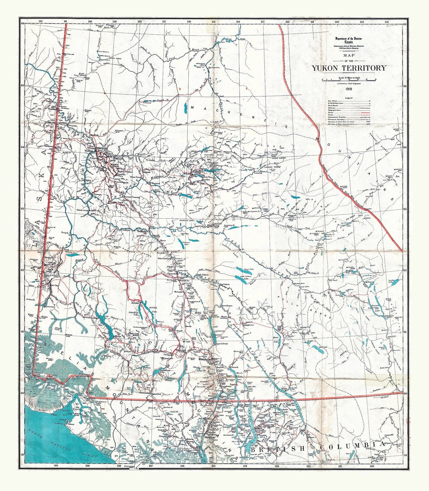 Map of the Yukon Territory, 1919, map on durable cotton canvas, 50 x 70 cm, 20 x 25" approx. - The Map Chest