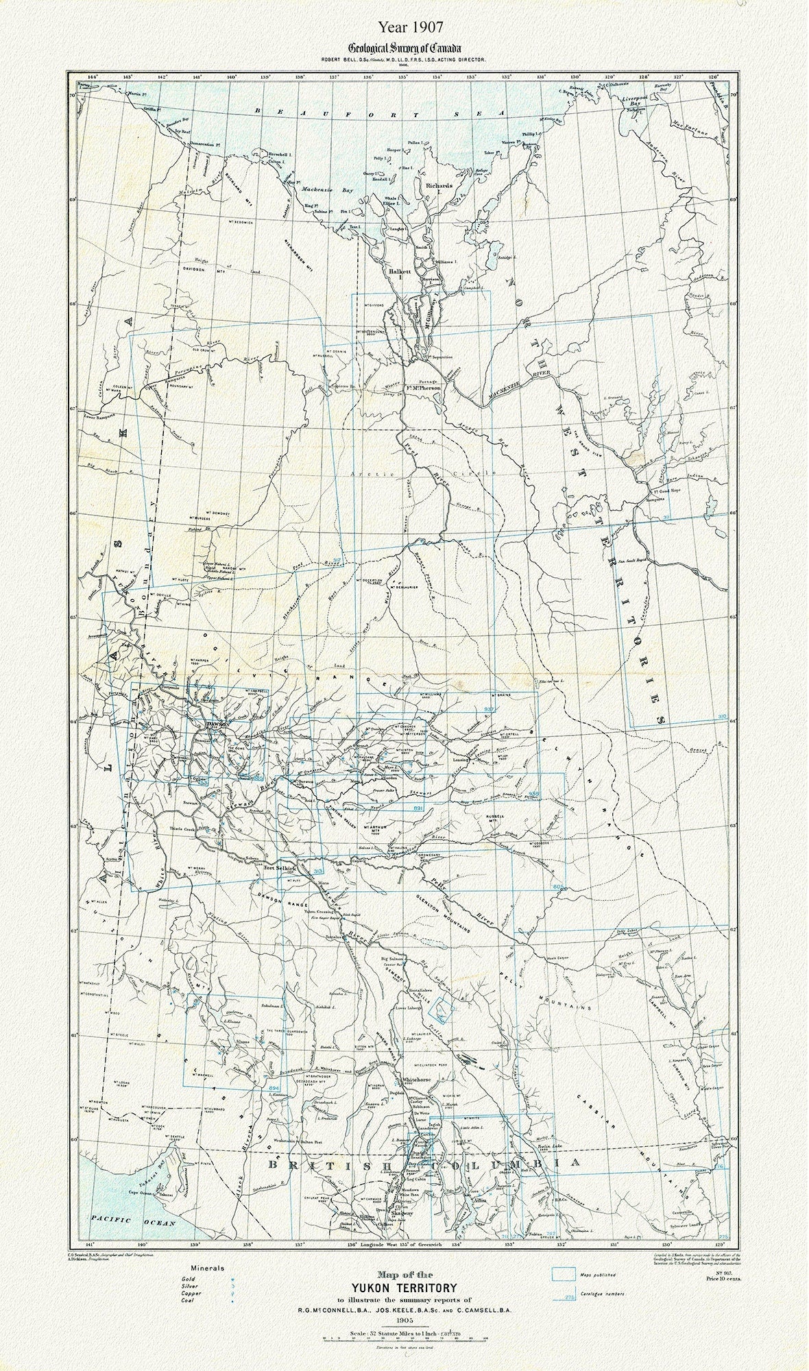 Map of the Yukon Territory to illustrate the summary reports of R.G. McConnell, Keele and Camsell, 1907, map on canvas, 20 x 25" approx. - The Map Chest