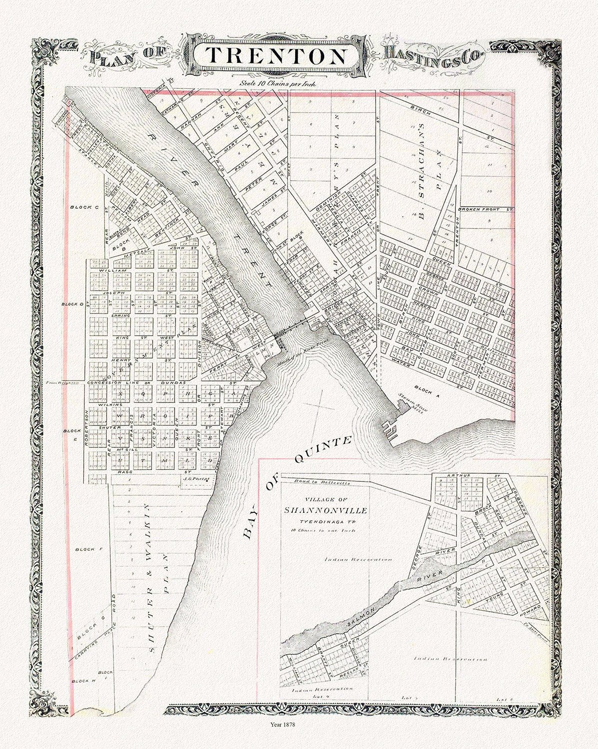 Map of Trenton, 1878, map on heavy cotton canvas, 45 x 65 cm, 18 x 24" approx. - The Map Chest