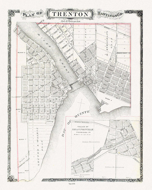 Map of Trenton, 1878, map on heavy cotton canvas, 45 x 65 cm, 18 x 24" approx. - The Map Chest
