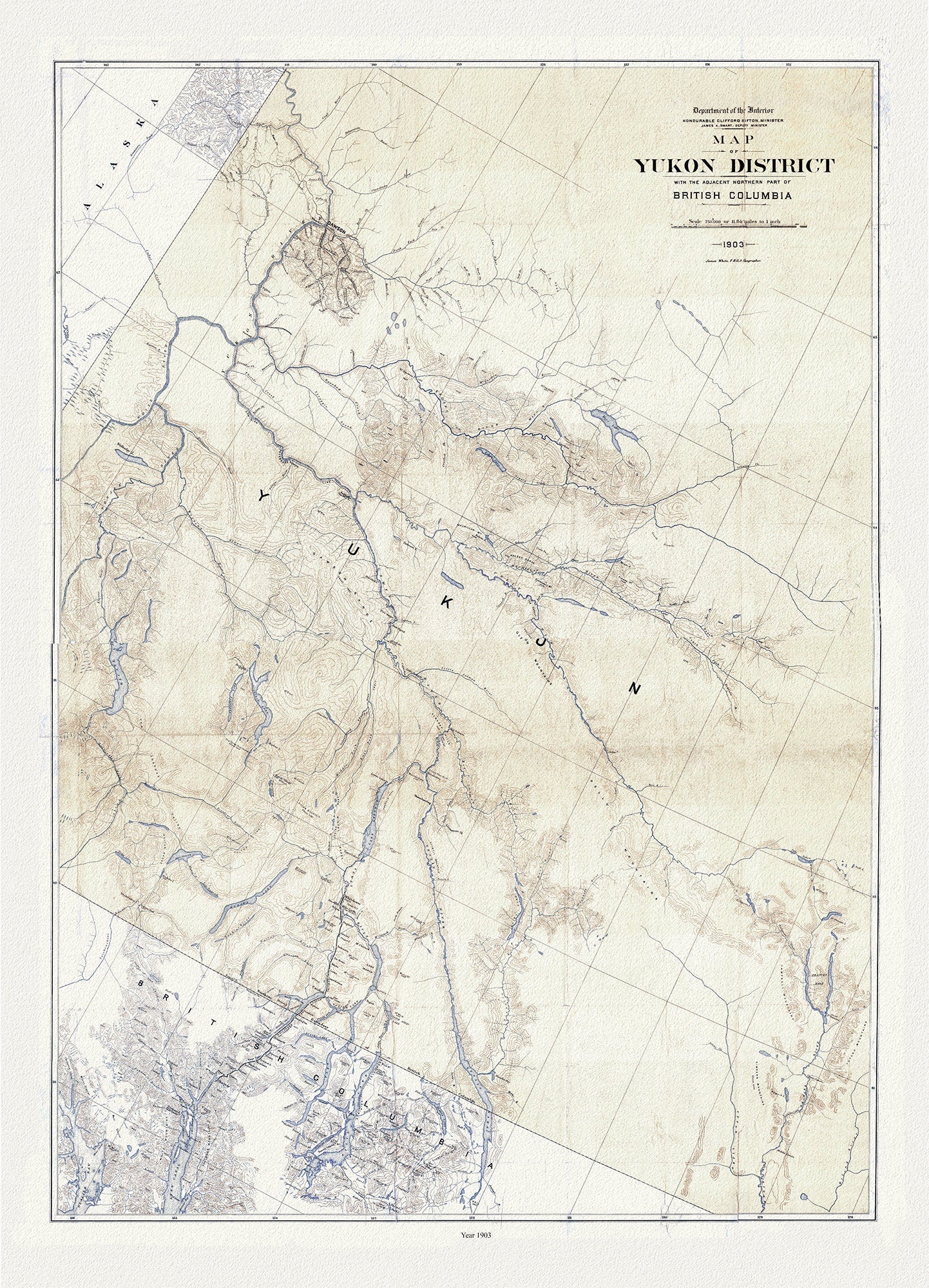Map of Yukon District with the adjacent northern part of British Columbia, 1903, map on durable cotton canvas, 50 x 70 cm, 20 x 25" approx. - The Map Chest