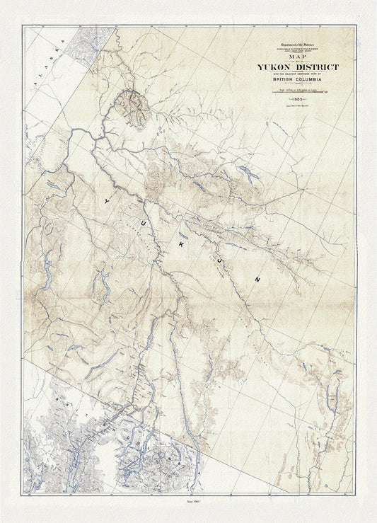 Map of Yukon District with the adjacent northern part of British Columbia, 1903, map on durable cotton canvas, 50 x 70 cm, 20 x 25" approx. - The Map Chest