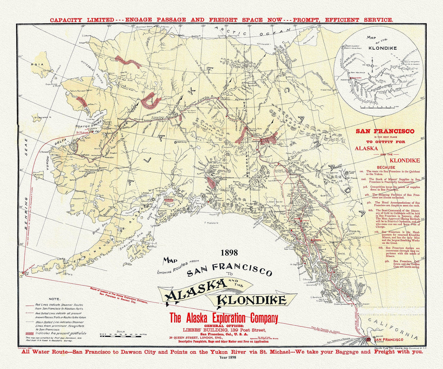 Map Showing Routes From San Francisco To Alaska And The Klondike, Alaska Exploration Company, 1898 - The Map Chest