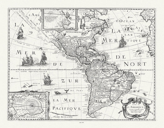 Mariette, Carte de l'Amerique, 1646, map on durable cotton canvas, 50 x 70 cm, 20 x 25" approx. - The Map Chest