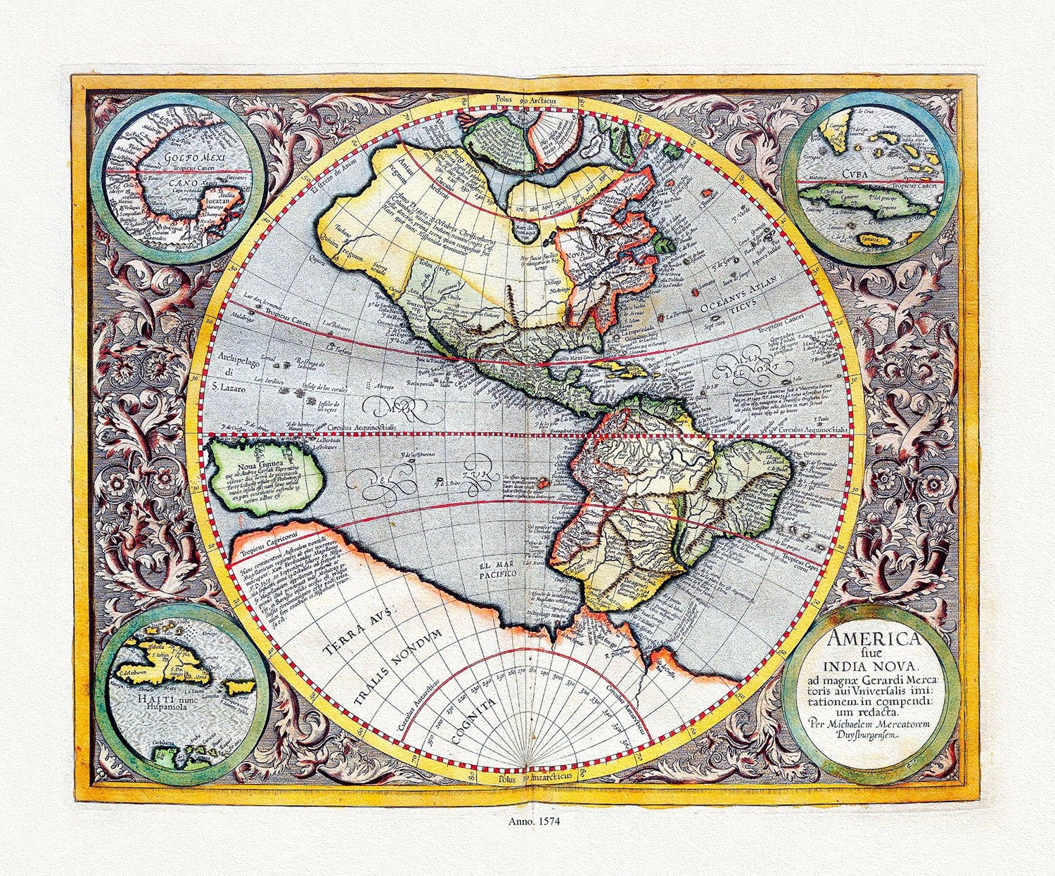 Mercator, Atlas Cosmographicae, Americae Nova Tabula, 1574 ,Map on heavy cotton canvas, 22x27in. approx. - The Map Chest