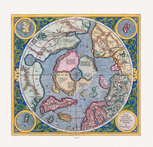 Mercator et Hondius, Septentrionalium Terrarum descriptio. Per Gerardum Mercatorem Cum Privilegio, 1623, on heavy cotton canvas, 22x27in. - The Map Chest