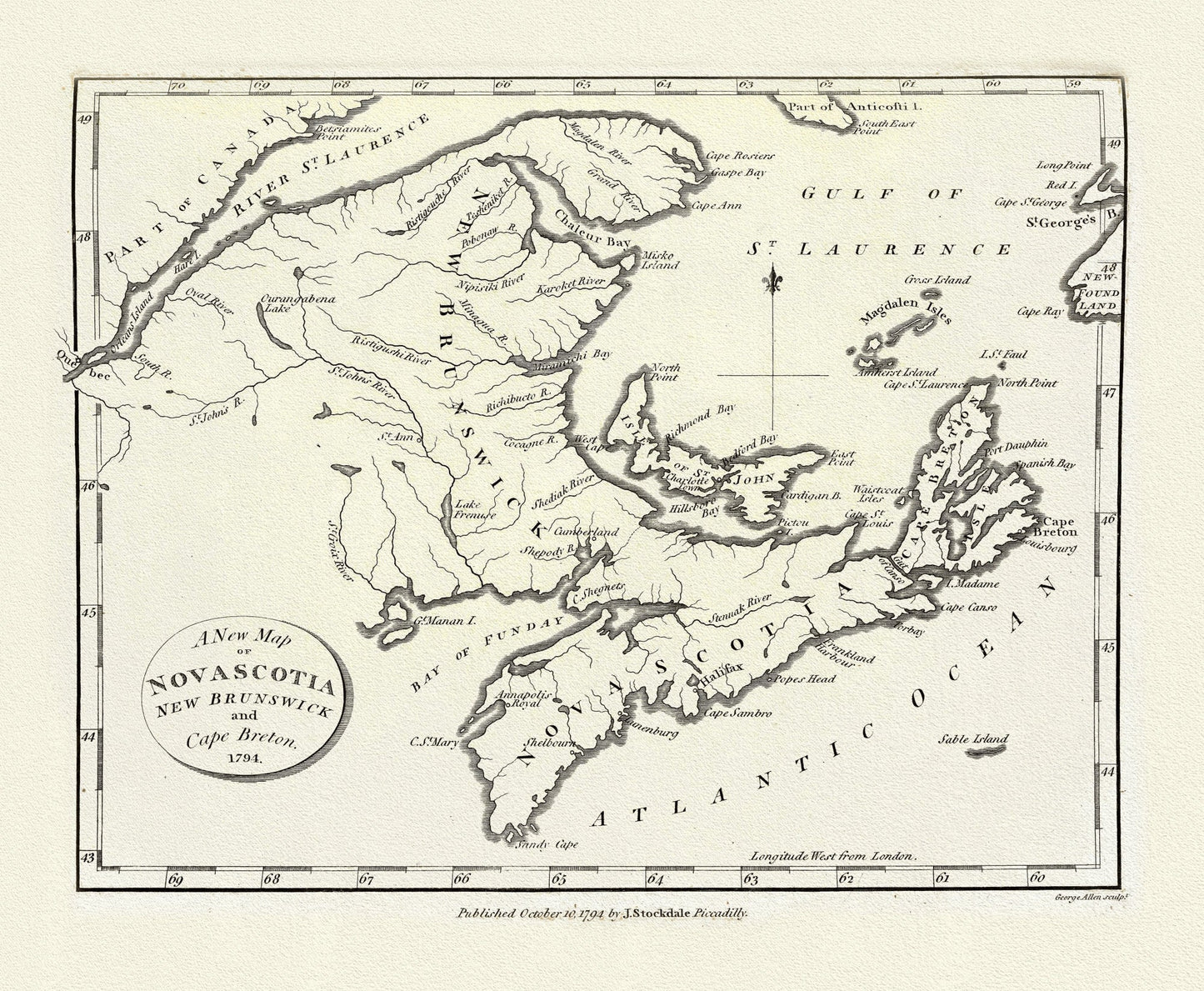 Morse, Jedidiah, A New Map of Nova Scotia, New Brunswick and Cape Breton, 1794, map on durable cotton canvas, 50 x 70 cm, 20 x 25" approx. - The Map Chest