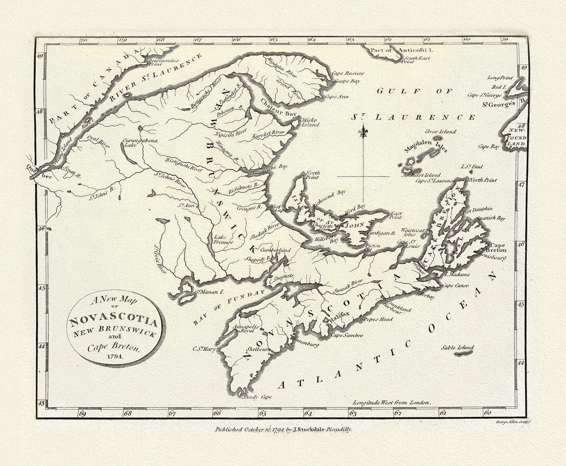 Morse, Jedidiah, A New Map of Nova Scotia, New Brunswick and Cape Breton, 1794, map on durable cotton canvas, 50 x 70 cm, 20 x 25" approx. - The Map Chest