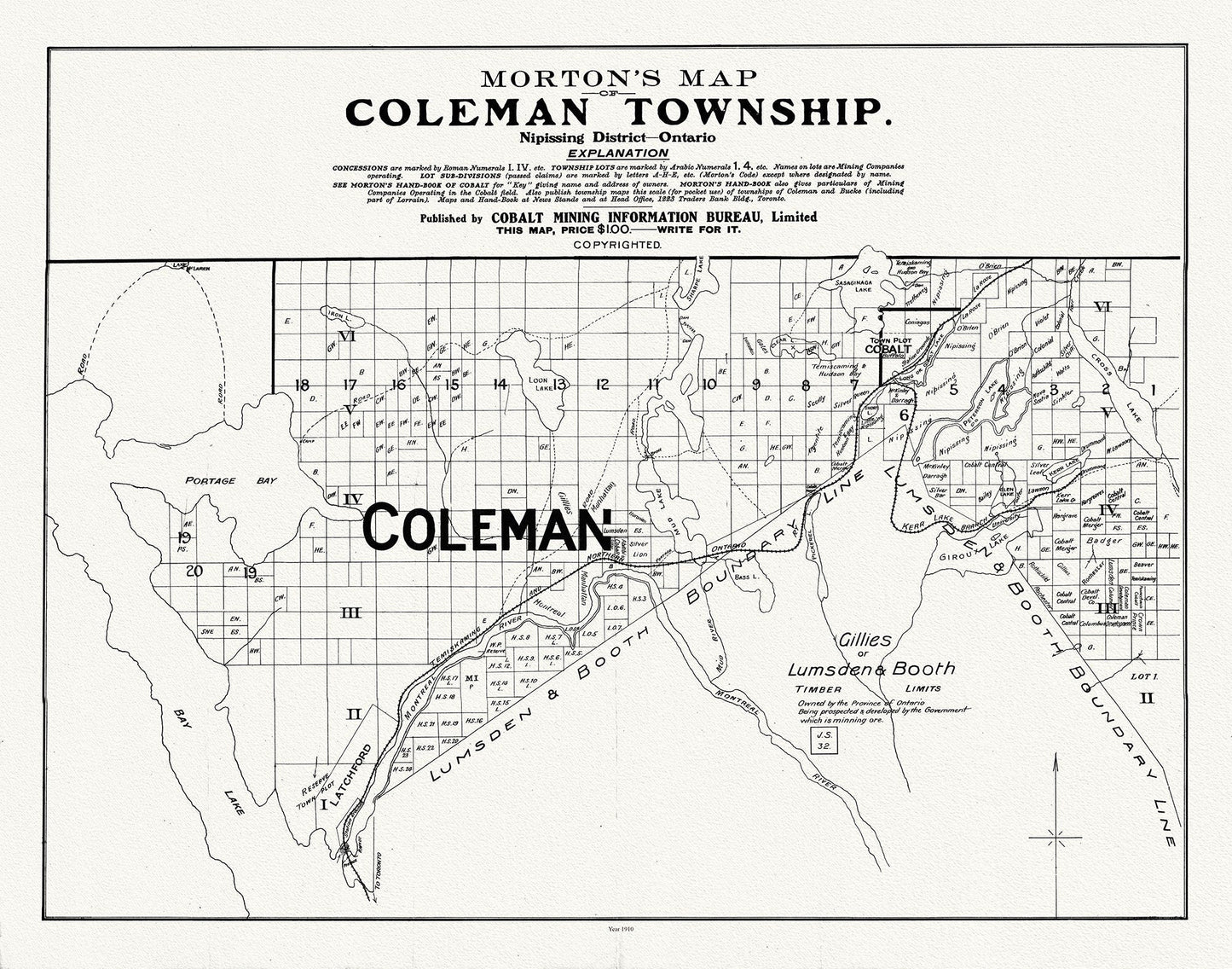 Morton's Map of Coleman Township, Nipissing District, Ontario, 1910 - The Map Chest