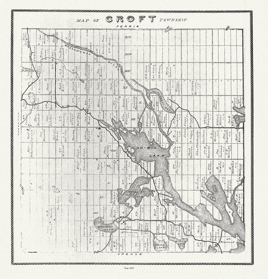 Muskoka - Haliburton, Croft Township, 1893 , map on heavy cotton canvas, 20 x 25" approx. - The Map Chest