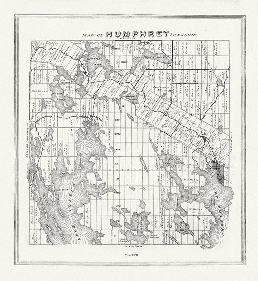 Muskoka - Haliburton, Humphrey Township, 1893 , map on heavy cotton canvas, 20 x 25" approx. - The Map Chest