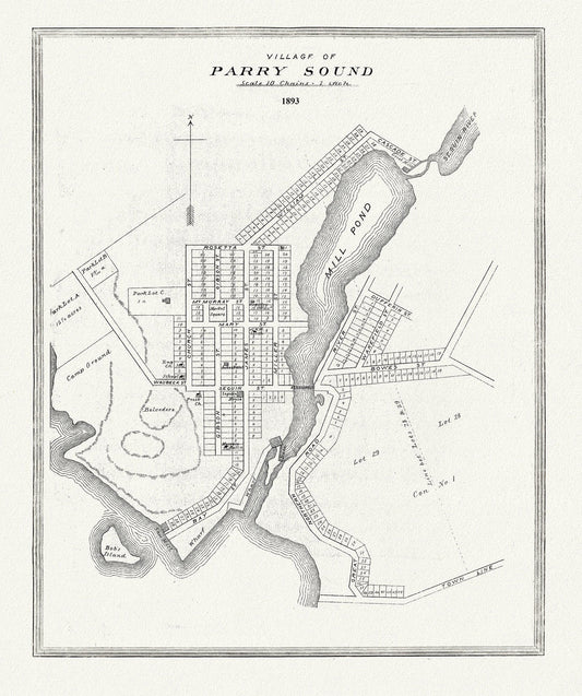 Muskoka - Haliburton, Parry Sound Village, 1893, map on heavy cotton canvas, 20 x 25" approx. - The Map Chest