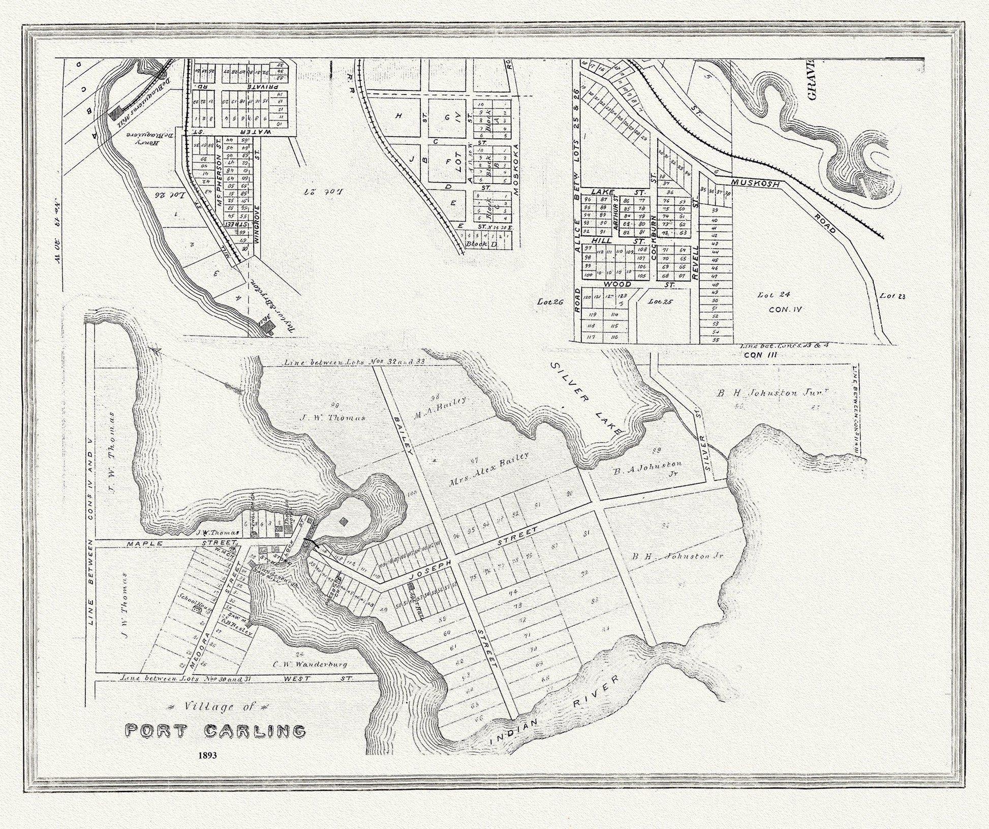 Muskoka - Haliburton, Port Carling, 1893 , map on heavy cotton canvas, 20 x 25" approx. - The Map Chest