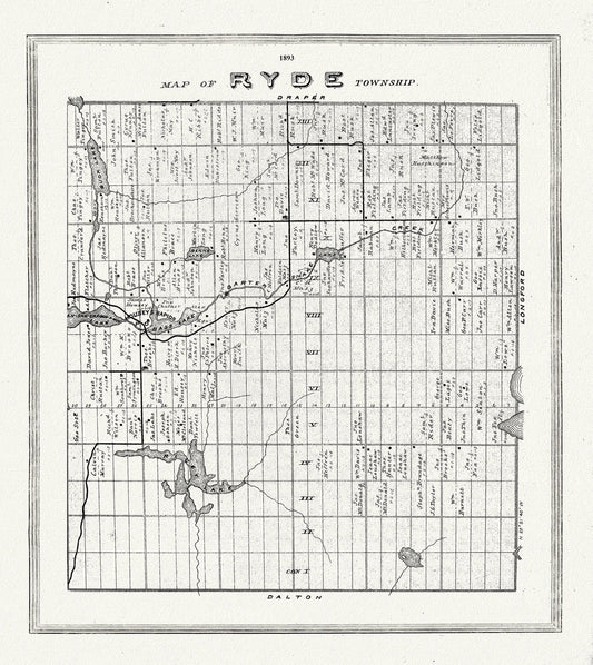 Muskoka - Haliburton, Ryde Township, 1893, map on heavy cotton canvas, 20 x 25" approx. - The Map Chest
