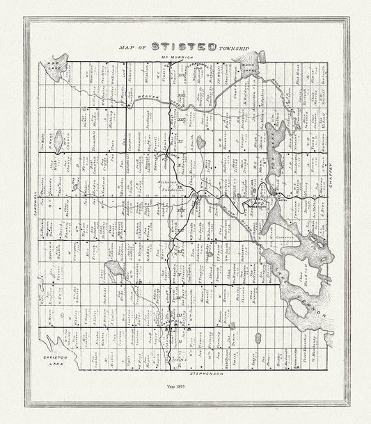 Muskoka - Haliburton, Stisted Township, 1893 , map on heavy cotton canvas, 20 x 25" approx. - The Map Chest