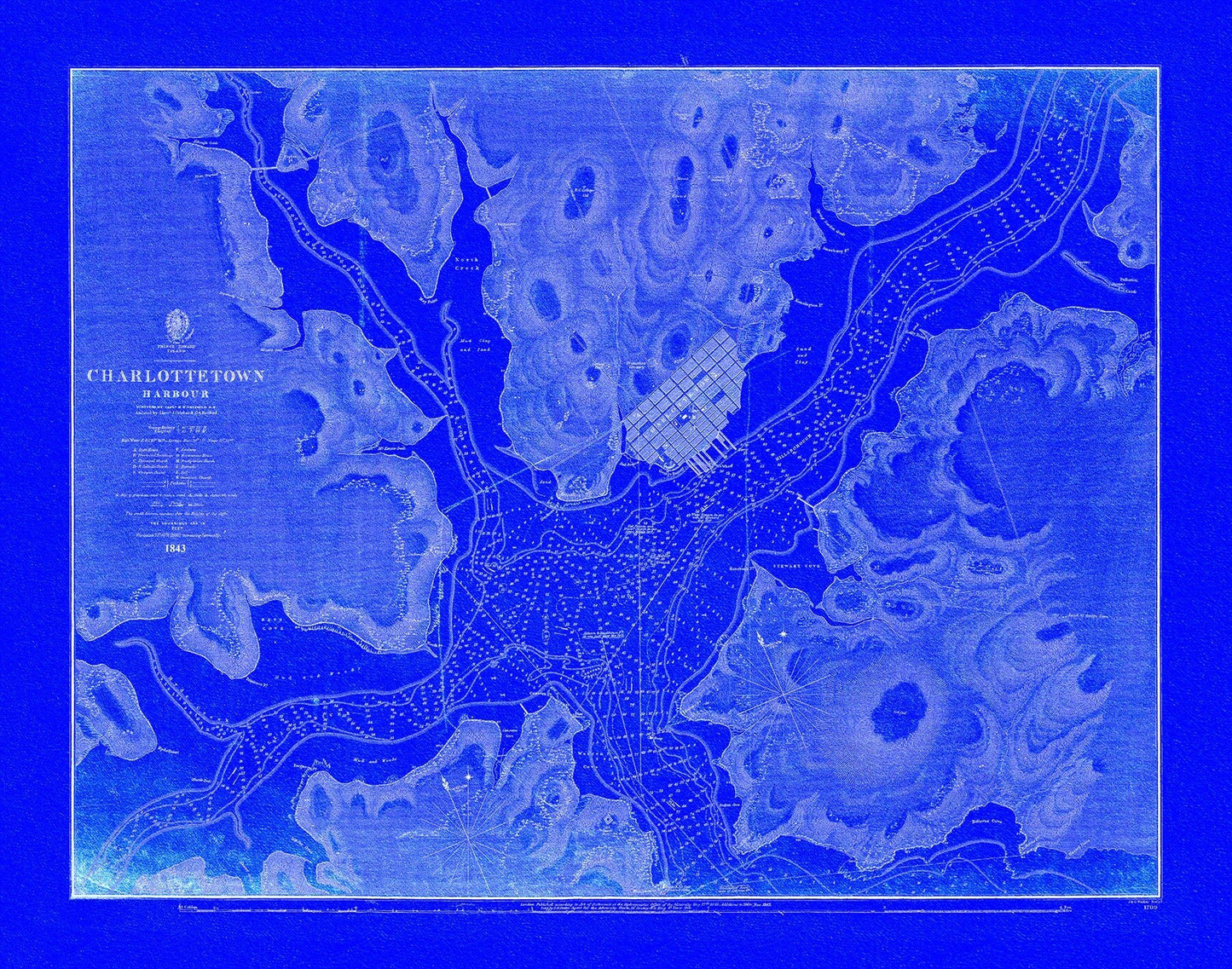 Nautical Chart, Prince Edward Island, Charlottetown Harbour, 1861 Cyanotype , map on durable cotton canvas, 50 x 70 cm, 20 x 25" approx. - The Map Chest