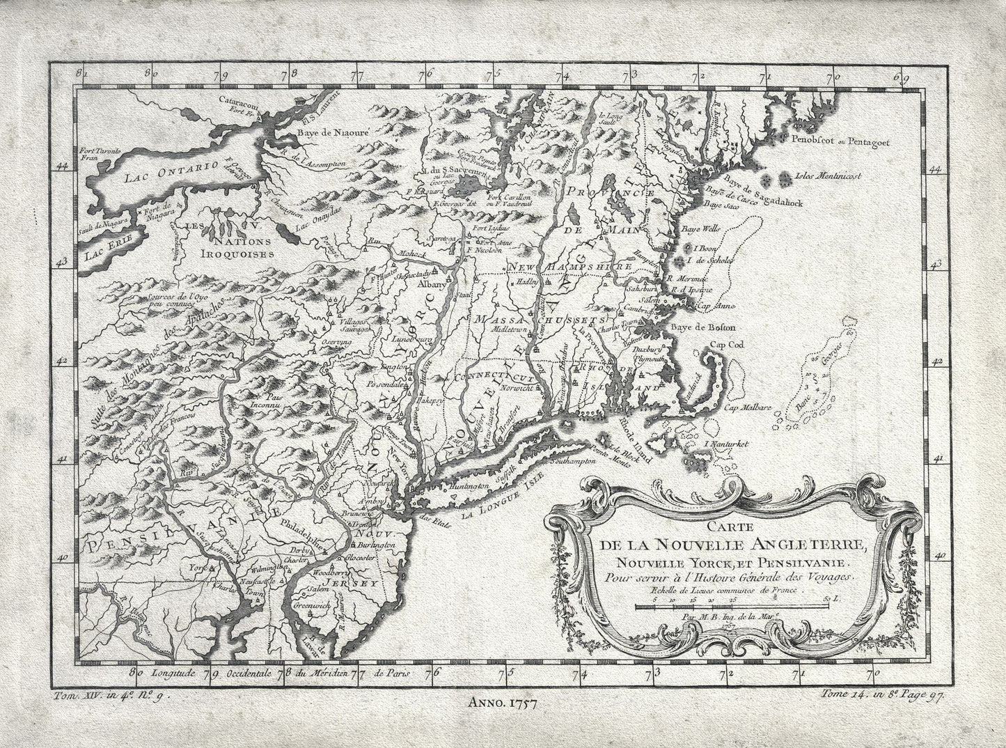 New England, 1757, Bellin auth. , map on heavy cotton canvas, 50 x 70cm, 20 x 25" approx. - The Map Chest