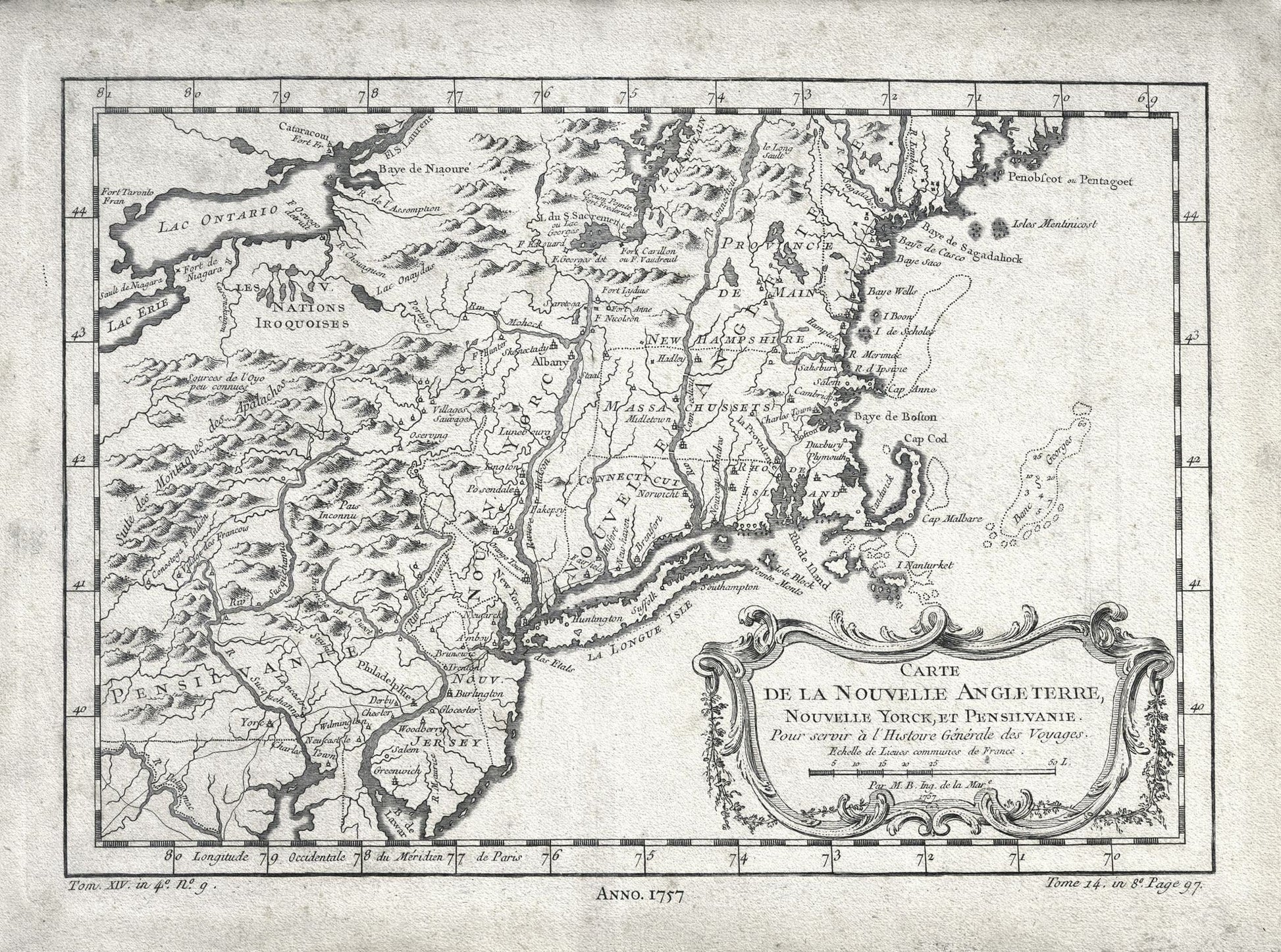 New England, 1757, Bellin auth. , map on heavy cotton canvas, 50 x 70cm, 20 x 25" approx. - The Map Chest