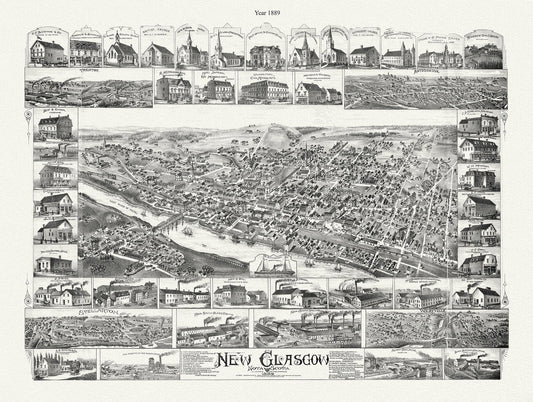 New Glasgow, Nova Scotia, 1889 , map on durable cotton canvas, 50 x 70 cm, 20 x 25" approx. - The Map Chest