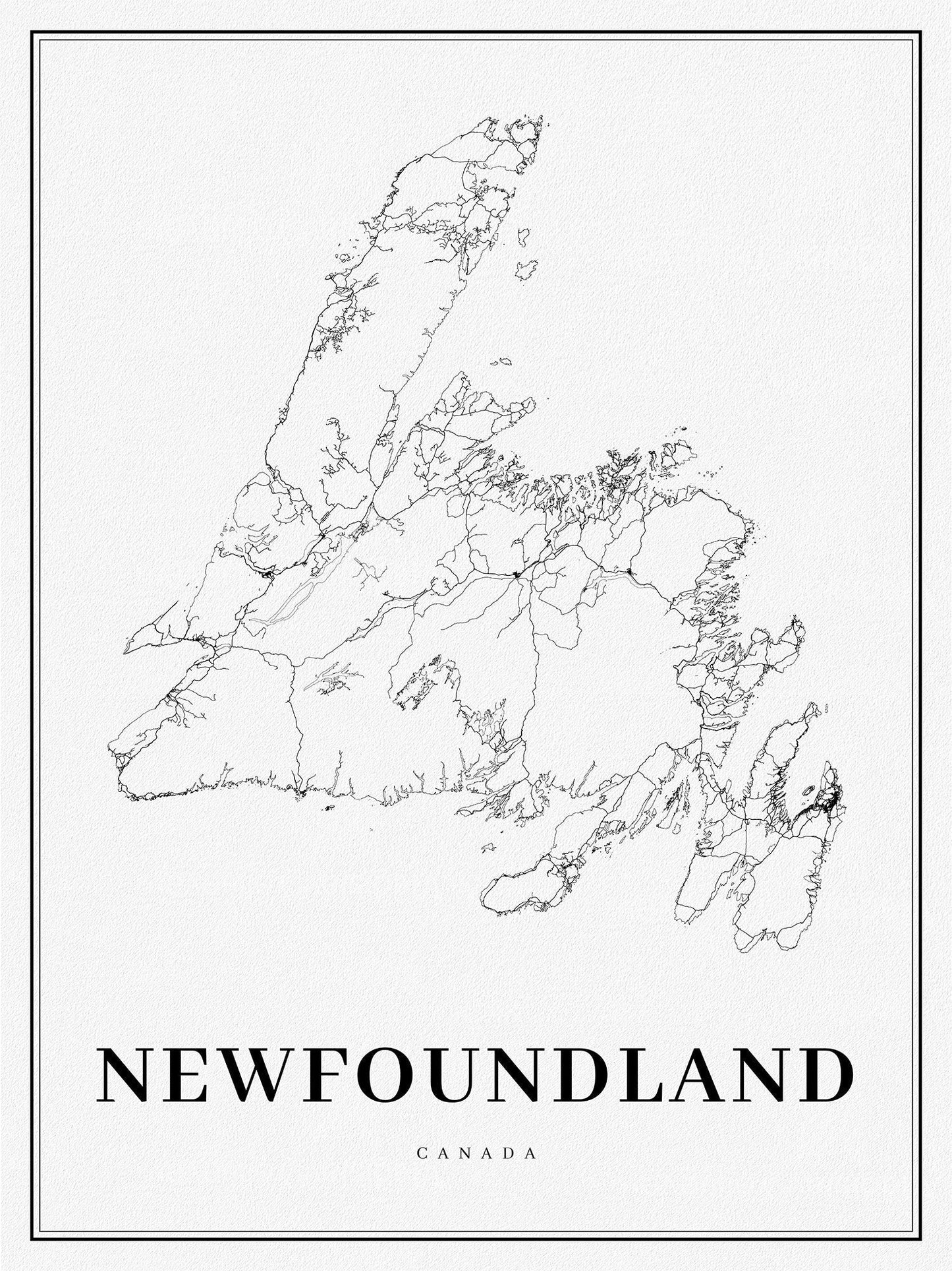 Newfoundland, A Modern Map on heavy cotton canvas, 45 x 65 cm, 18 x 24" approx. - The Map Chest