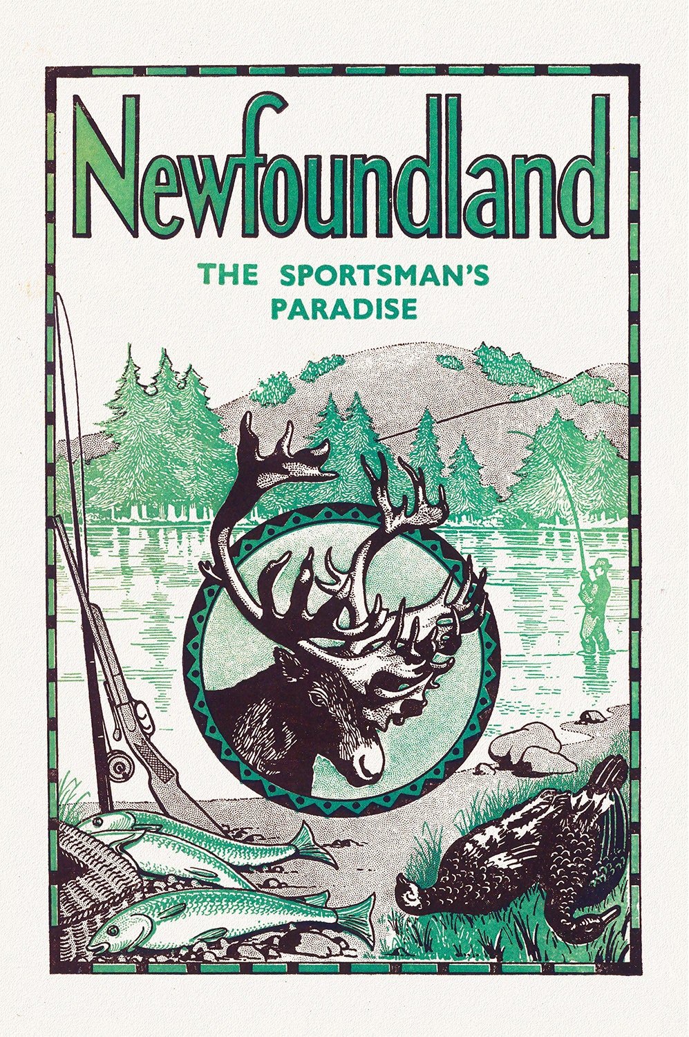 Newfoundland, A Sportman's Paradise, 1960, a travel poster on heavy cotton canvas, 45 x 65 cm, 18 x 24" approx. - The Map Chest
