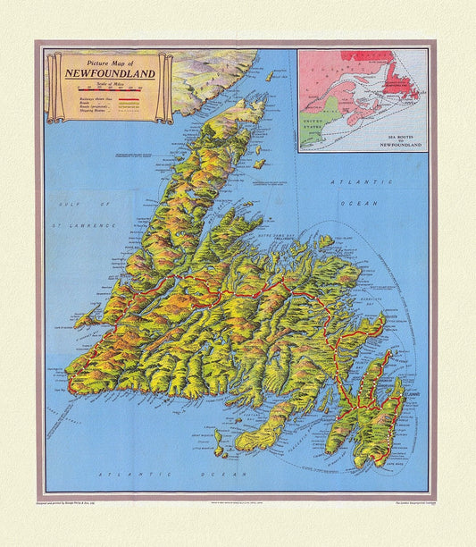 Newfoundland and Labrador Tourist Development Office, 1960 , map on heavy cotton canvas, 50 x 70 cm, 20 x 25" approx. - The Map Chest