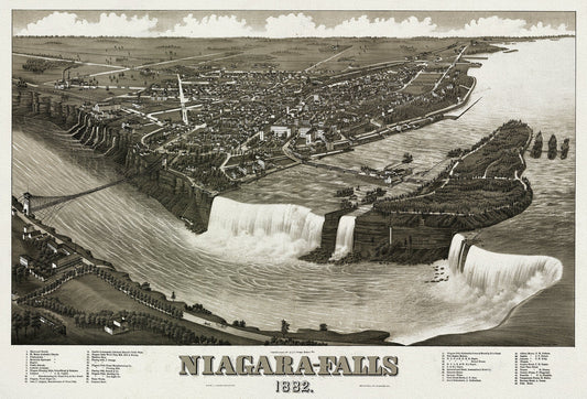 Niagara - Falls, 1882, A Birds' Eye View, , map on heavy cotton canvas, 22x27" approx. - The Map Chest