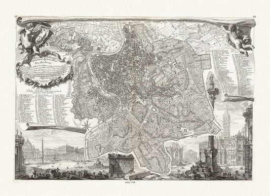 Noli & Piranesi, La topografia di Roma, 1748, map on heavy cotton canvas, 22x27" approx. - The Map Chest