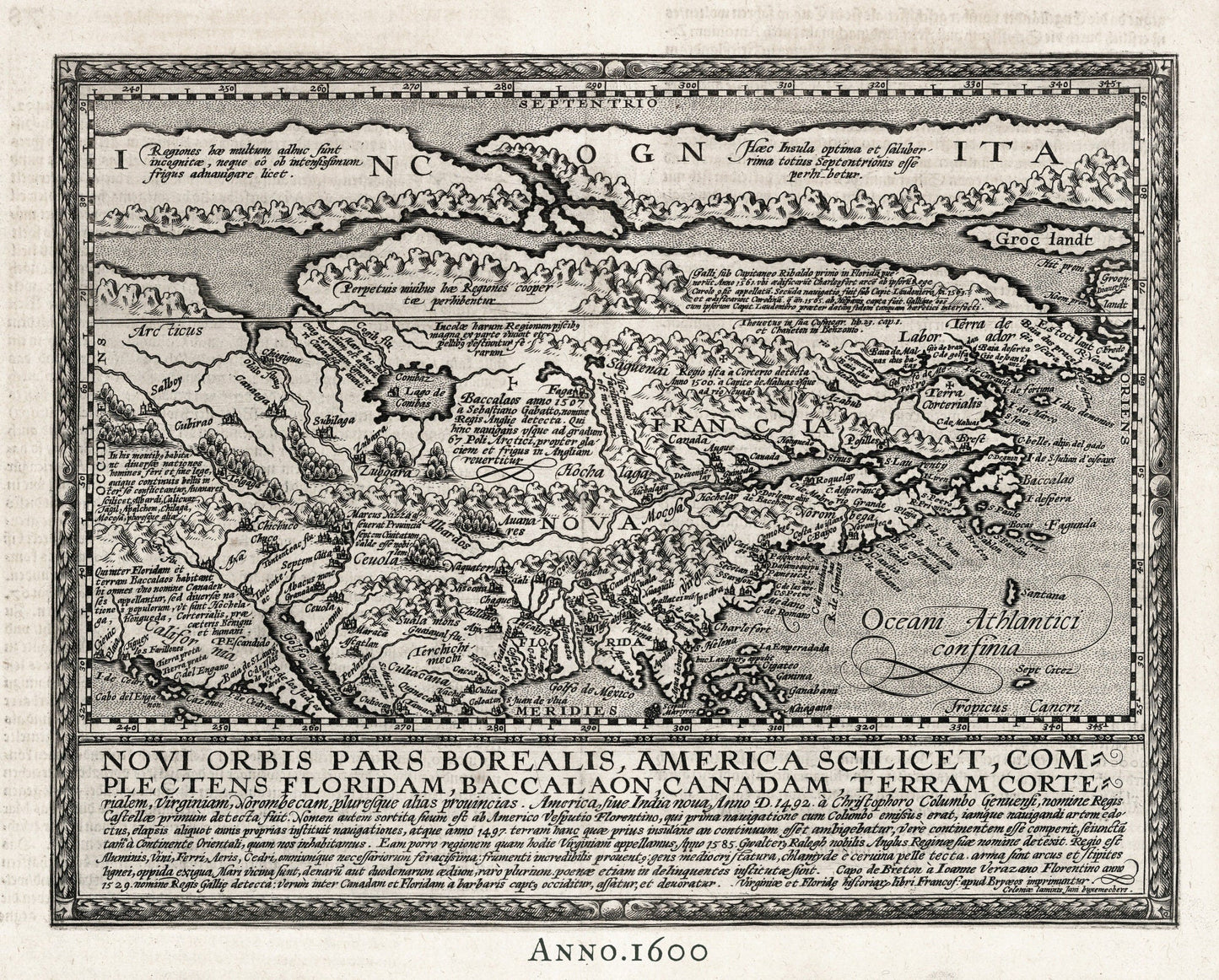 North America, 1600, Quad auth., map on durable cotton canvas, 50 x 70 cm or 20x25" approx. - The Map Chest