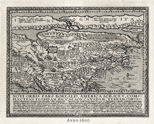 North America, 1600, Quad auth., map on durable cotton canvas, 50 x 70 cm or 20x25" approx. - The Map Chest