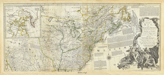North America, 1747, Bowen auth. , map on heavy cotton canvas, 50 x 70cm, 20 x 27" approx. - The Map Chest