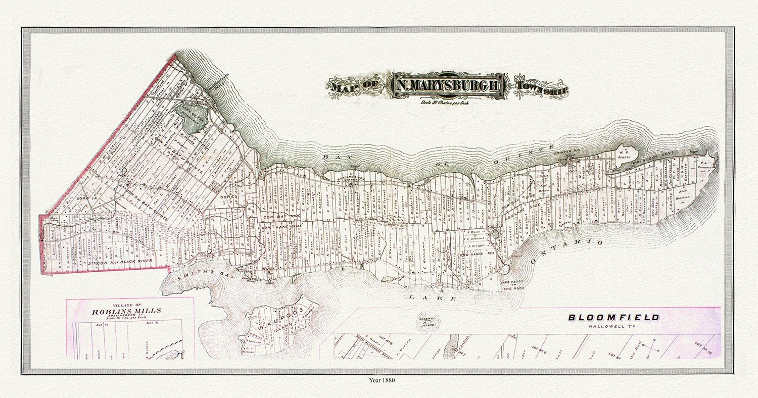 North Marysburgh Township, Prince Edward County, 1888, map on heavy cotton canvas, 45 x 65 cm, 18 x 24" approx.0 - The Map Chest