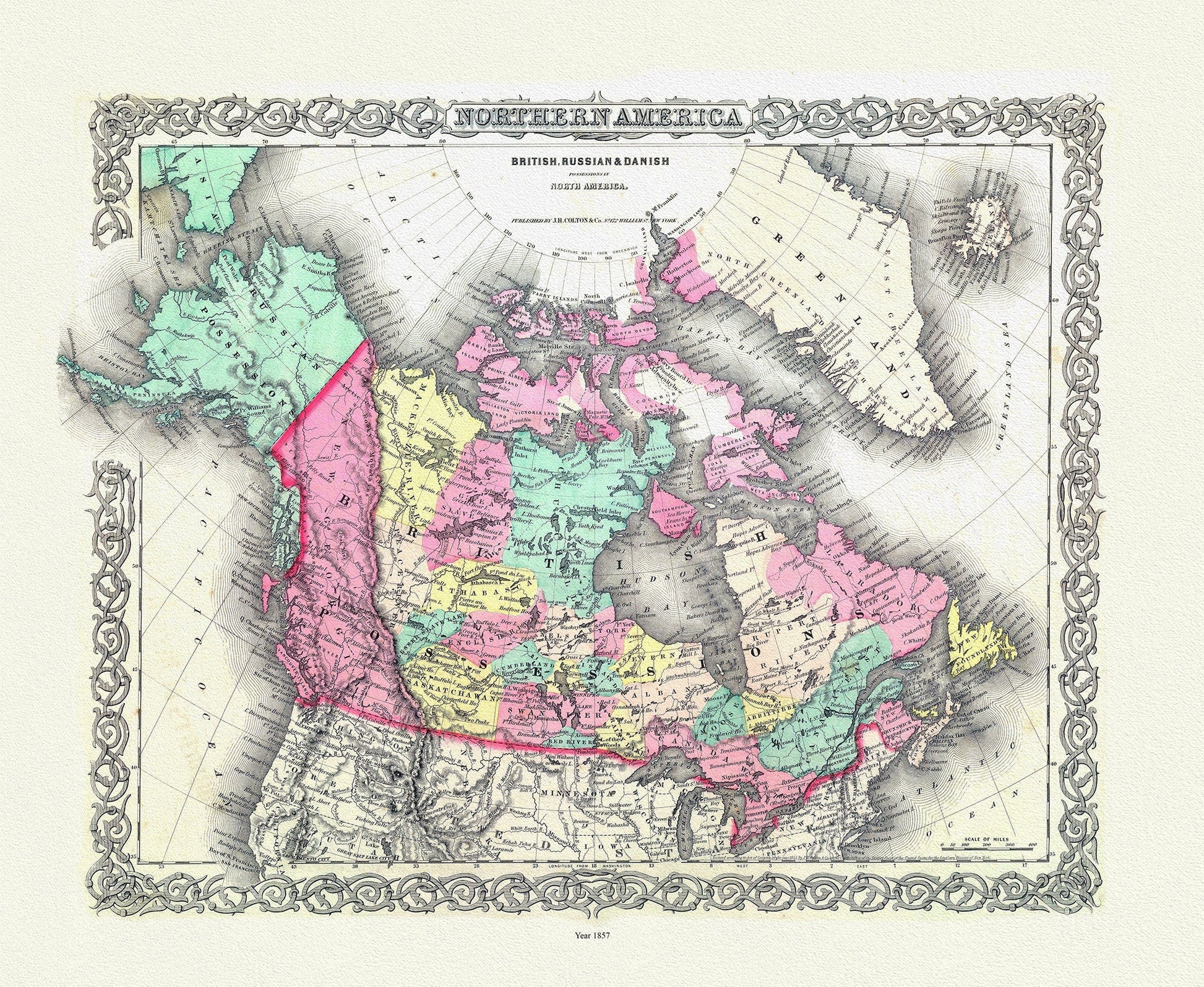 Northern America. 1857, map on heavy cotton canvas, 20 x 25" approx. - The Map Chest