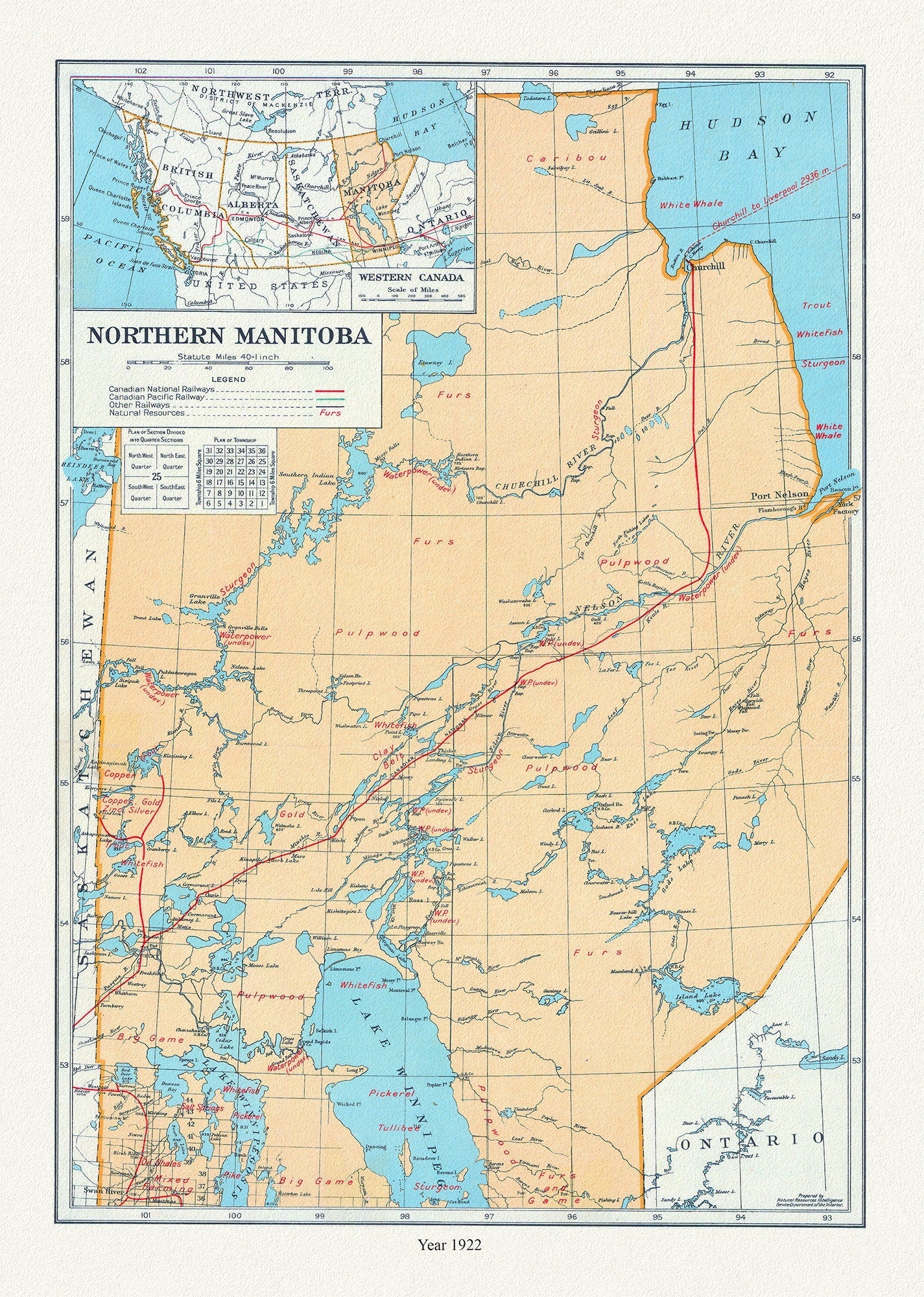 Northern Manitoba, A Resource Map, 1922 , map on durable cotton canvas, 50 x 70 cm, 20 x 25" approx. - The Map Chest