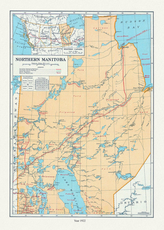Northern Manitoba, A Resource Map, 1922 , map on durable cotton canvas, 50 x 70 cm, 20 x 25" approx. - The Map Chest