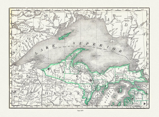 Northern Michigan and Lake Superior, Rand McNally and Company, 1879 , map on heavy cotton canvas, 50 x 70 cm, 20 x 25" approx. - The Map Chest