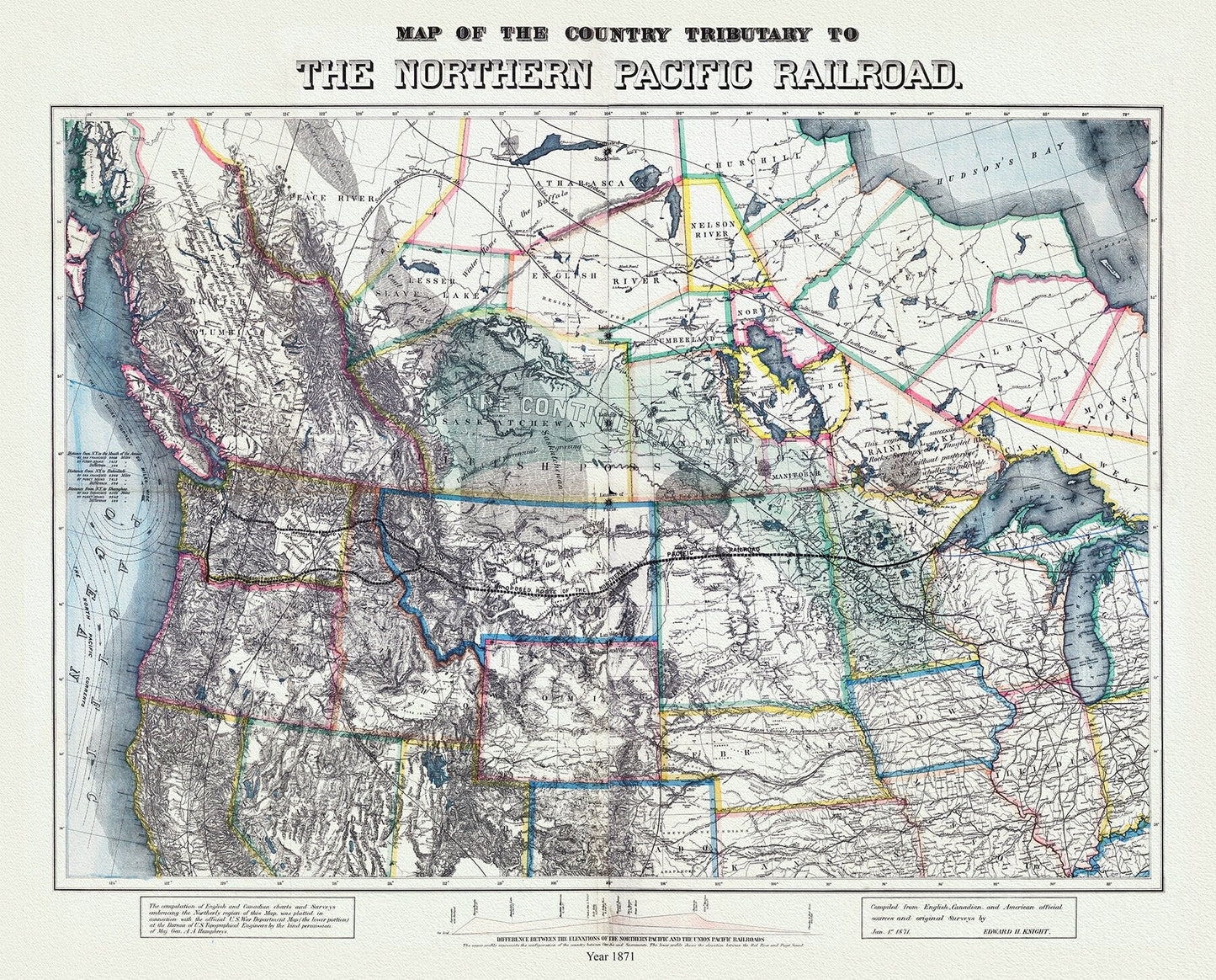 Northern Pacific Railroad, compiled from English, Canadian, and American sources, 1871, map on heavy cotton canvas, 22x27" approx. - The Map Chest