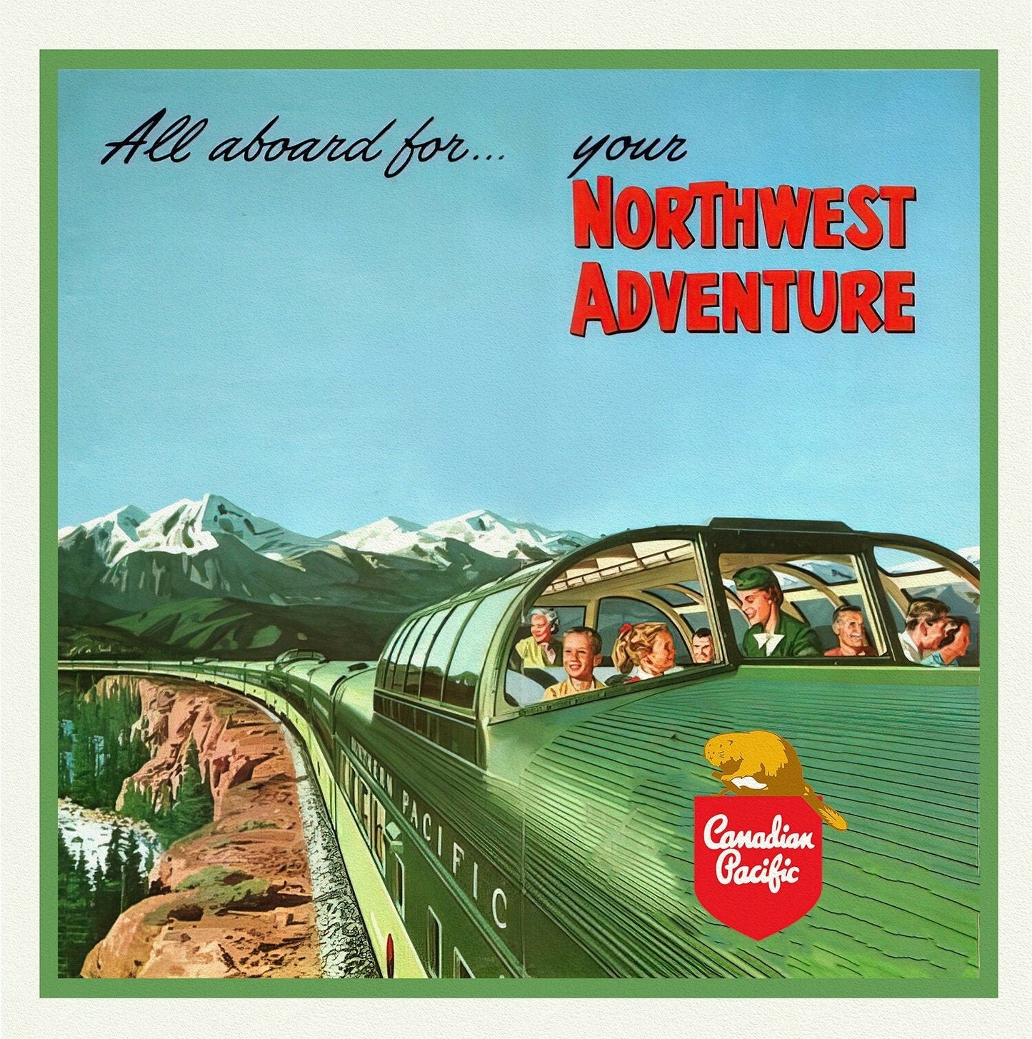 Northwest Adventure, Canadian Pacific, travel poster on heavy cotton canvas, 50 x 70 cm, 20 x 22" approx. - The Map Chest