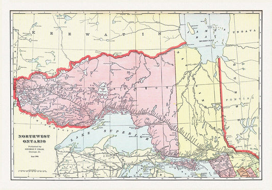 Northwest Ontario, Cram et Murray auths.,1901, map on heavy cotton canvas, 50 x 70cm, 20 x 25" approx. - The Map Chest