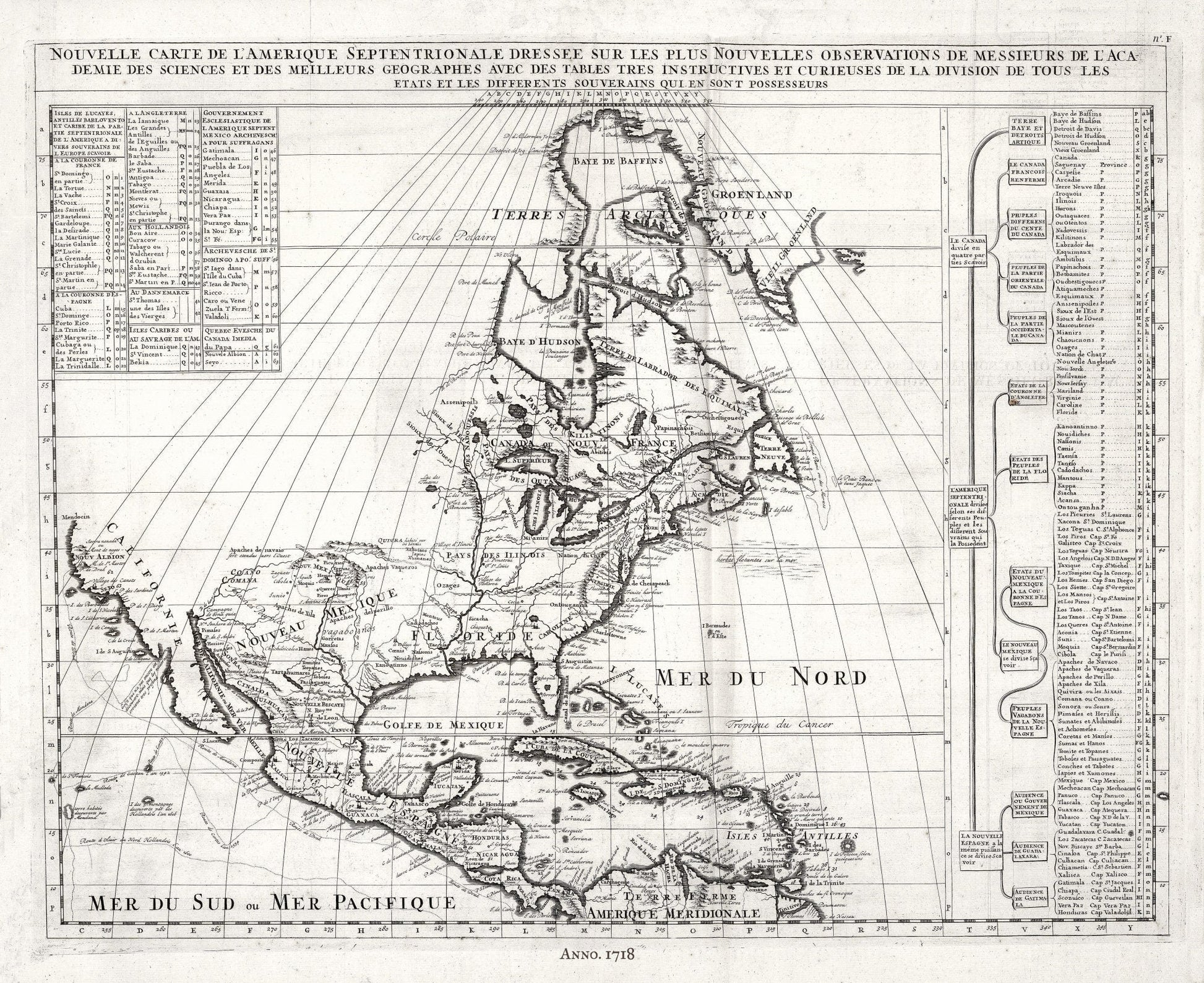 Nouvelle carte de l'Amerique Septentrionale, (North America), 1718, on heavy cotton canvas, 22x27" approx. - The Map Chest