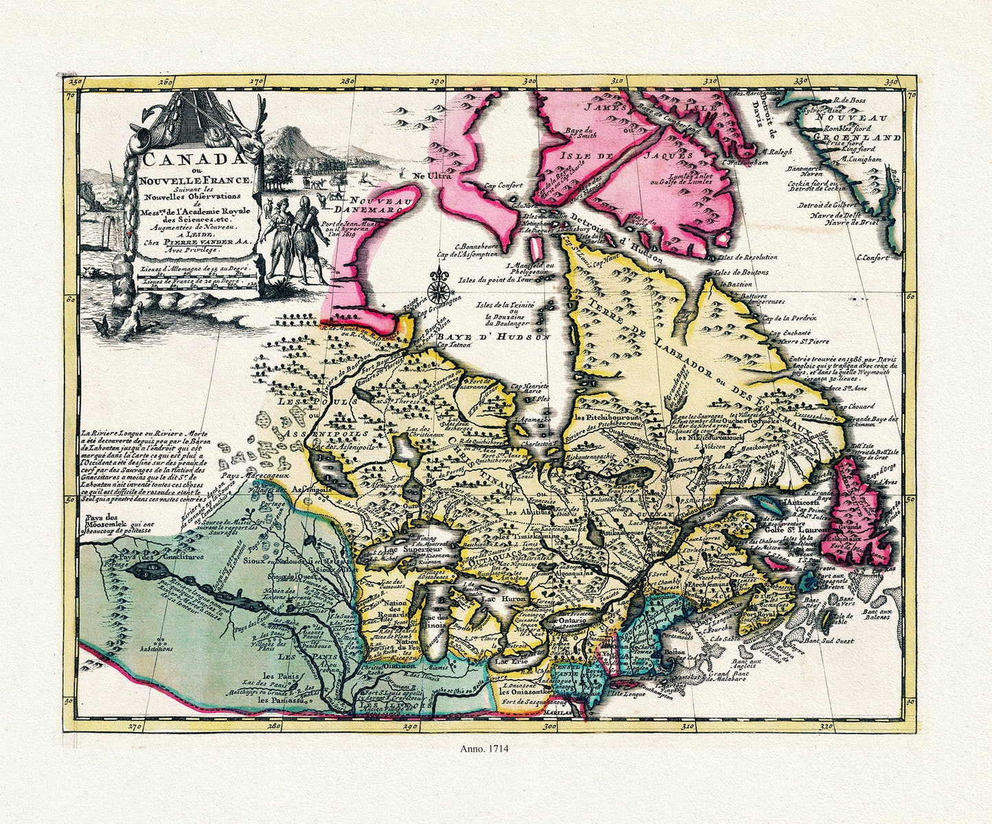 Nouvelle France, 1714, map on heavy cotton canvas, 22x27" approx. - The Map Chest