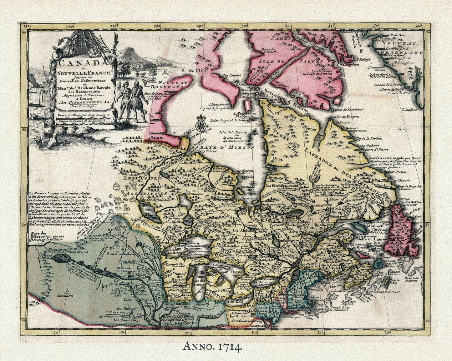 Nouvelles France, 1714, Pieter van der Aa auth. , map on heavy cotton canvas, 50 x 70cm, 20 x 25" approx. - The Map Chest