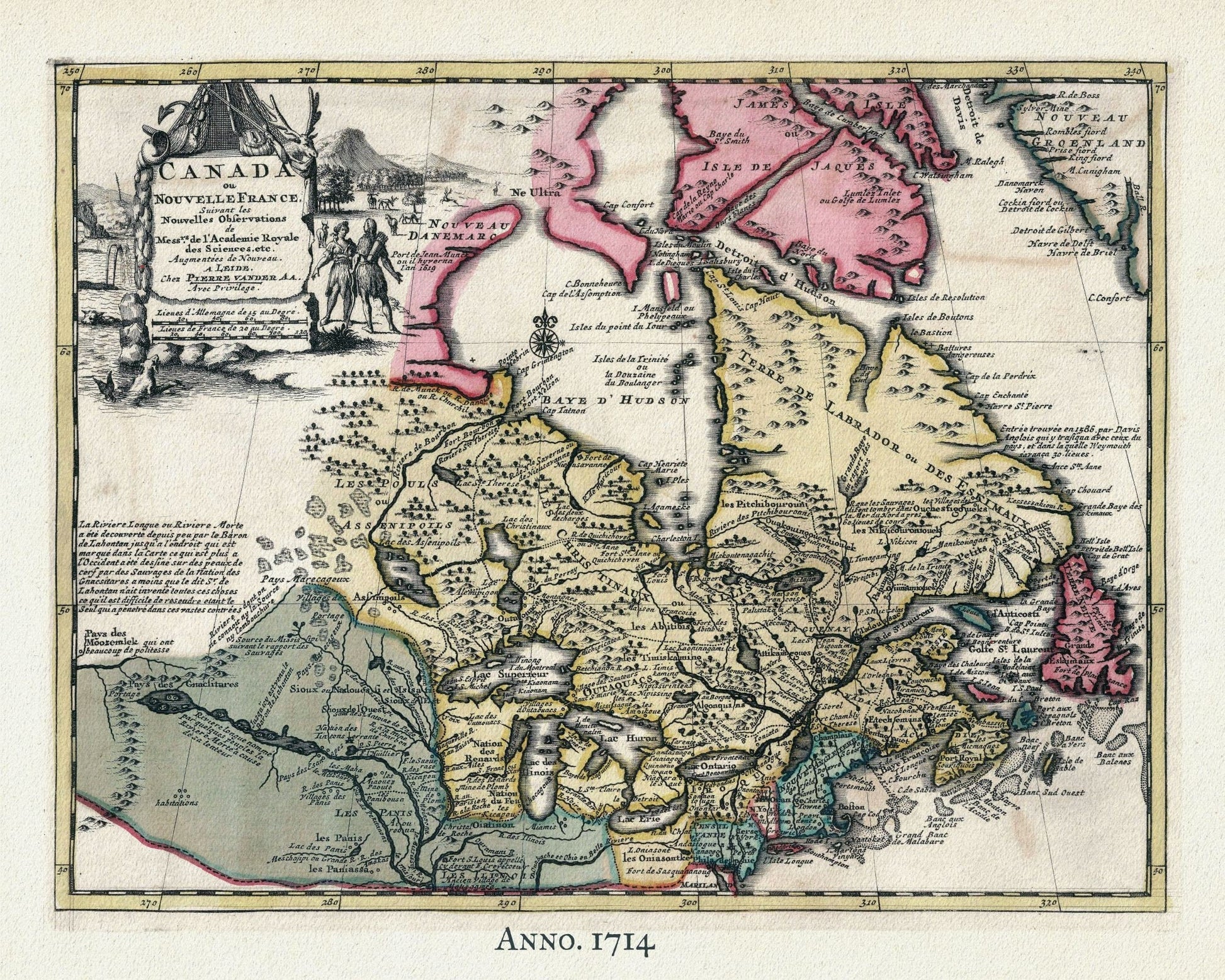 Nouvelles France, 1714, Pieter van der Aa auth. , map on heavy cotton canvas, 50 x 70cm, 20 x 25" approx. - The Map Chest