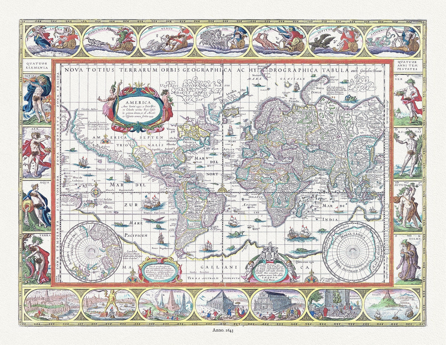Nova totius terrarum orbis geographica ac hydrographica tabula, 1643, Blaeu authore,bright or dull versions, map, 20x25" approx. - The Map Chest