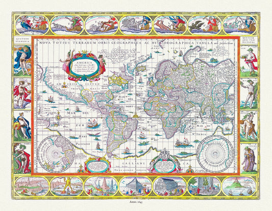 Nova totius terrarum orbis geographica ac hydrographica tabula, 1643, Blaeu authore,bright or dull versions, map, 20x25" approx. - The Map Chest