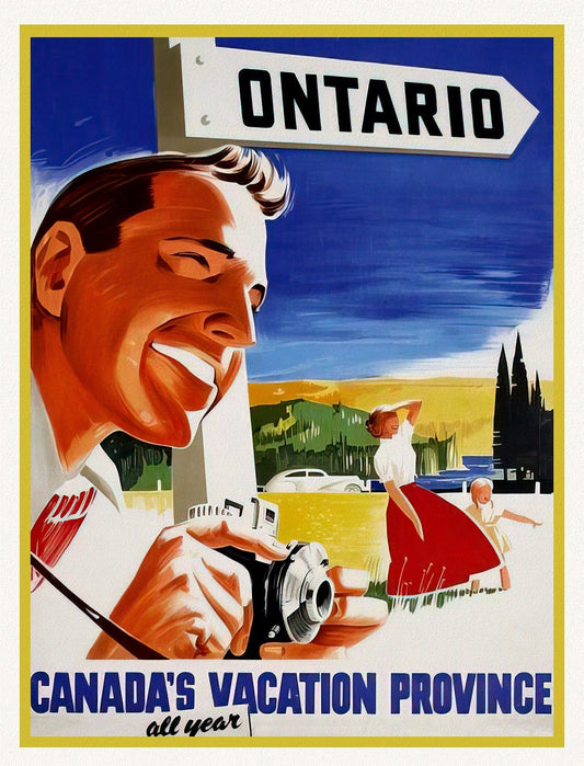 Ontario, Canada's Vacation Province , vintage poster on heavy cotton canvas, 45 x 65 cm, 18 x 24" approx. - The Map Chest